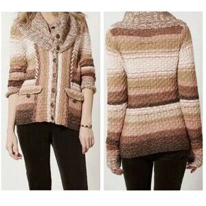 Anthropologie Sleeping On Snow Cardigan Sweater L Striped Wool Blend Shawl Neck